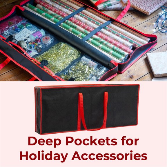 Holiday Wrapping Paper Storage Bag Holiday Wrapping Paper Storage Bag All-in-One Wrapping Storage Structured Design with Interior Straps Compact & Easy to Store