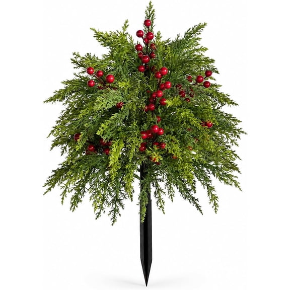 Holiday Yard Decor Faux Christmas Tree Outdoor with Ground Stake, Artificial Plant Versatile Adornment Colors Easy Installation Secure Display Weather Resistant Patio Garden