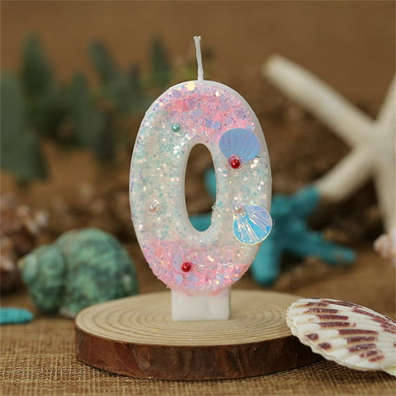 Holiday decorative candles with colorful flames, romantic and warm, smokeless and safe, gradient pink number candles, birthday candles, shell and pearl style creative candles, 0-9.