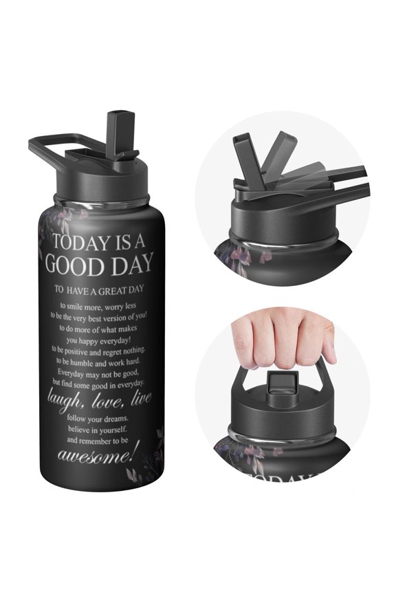 Holiday gifts Themed Water Bottle 32oz, Triple Walled Insulated, Straw, Stainless Steel, Spill Proof Lids for Sports, Travel, and Fitness Training