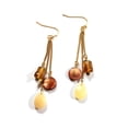 thumbnail image 1 of Genuine Yellow Jade and Tiger Eye Drop Dangle Earrings - 2.5 Inch Elegant Chain Earrings Jewelry Gold, 1 of 5
