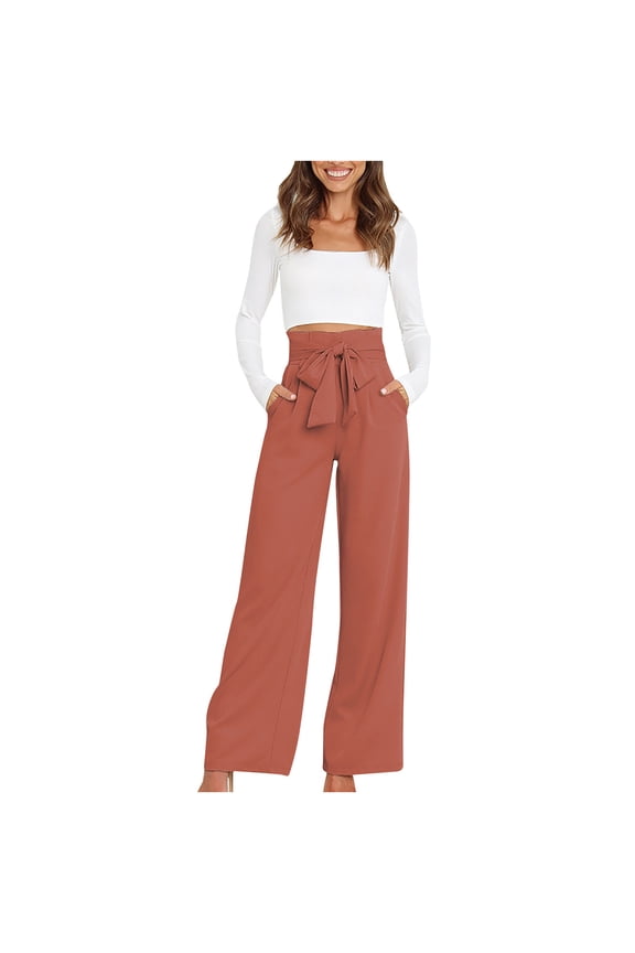 Holiday UTSJKR Women's Palazzo Pants with Bowknot High Waist Loose Wide Leg Pants Office Lady Culottes Trousers Orange XXL