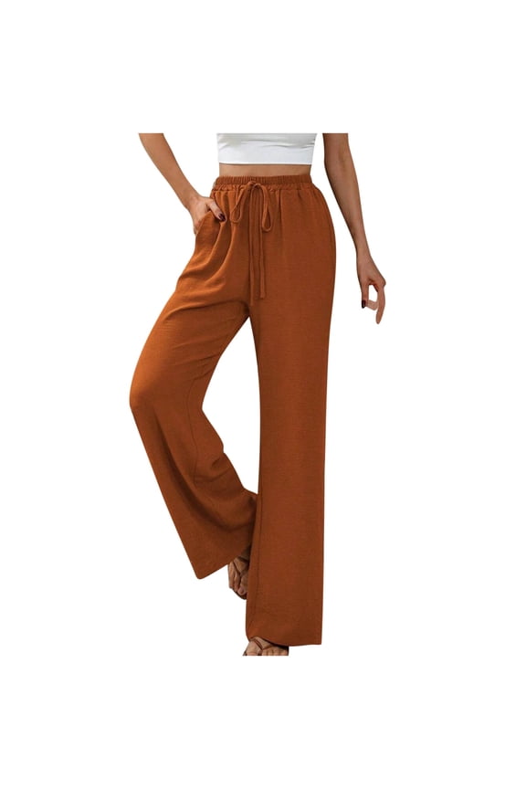 Holiday UTSJKR Women's Solid Color Loose Fit Long Palazzo Pants with Pockets Wide Leg Trousers Summer Beach Yoga Pants Orange 10