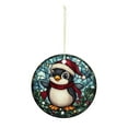 thumbnail image 1 of Holiday penguin with scarf Christmas ornament, Christmas decoration, holiday present idea, heirloom keepsake, round ceramic, gift Exchange, bauble present, gift idea, 1 of 8