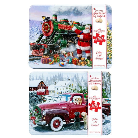 Holiday shortbread cookie and puzzle tin