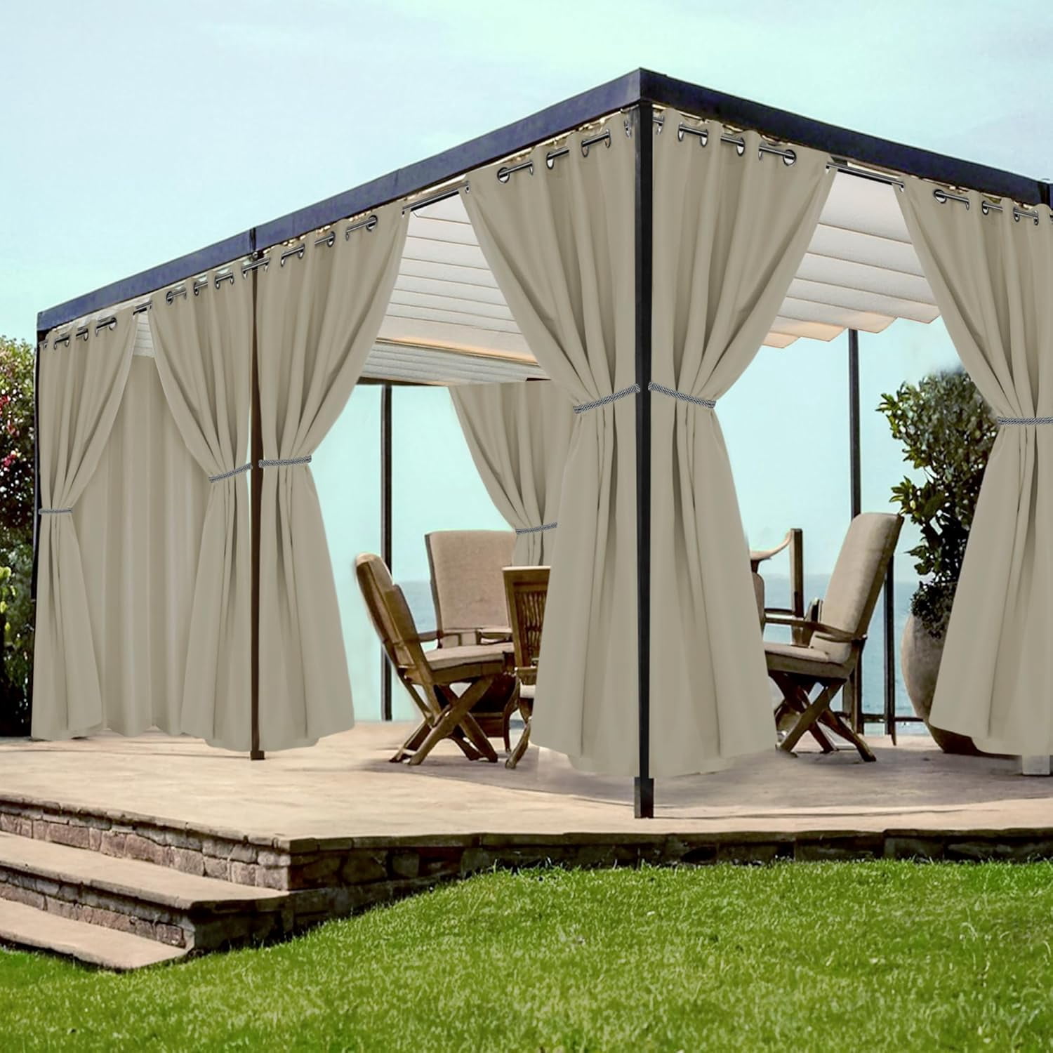 HolidayIdeas Grommet Outdoor Curtains for Patio Waterproof 8 Pcs All