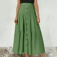 thumbnail image 1 of Holidaya Solid Color Front Button Skirt Maxi Vacation Beach Outfits Women Denim Mini Skirt Daybed Skirt Long Skirt with Slit Table Skirt Clips Women's Day & Work Skirts Midi Skirt with Slit High Slit, 1 of 4