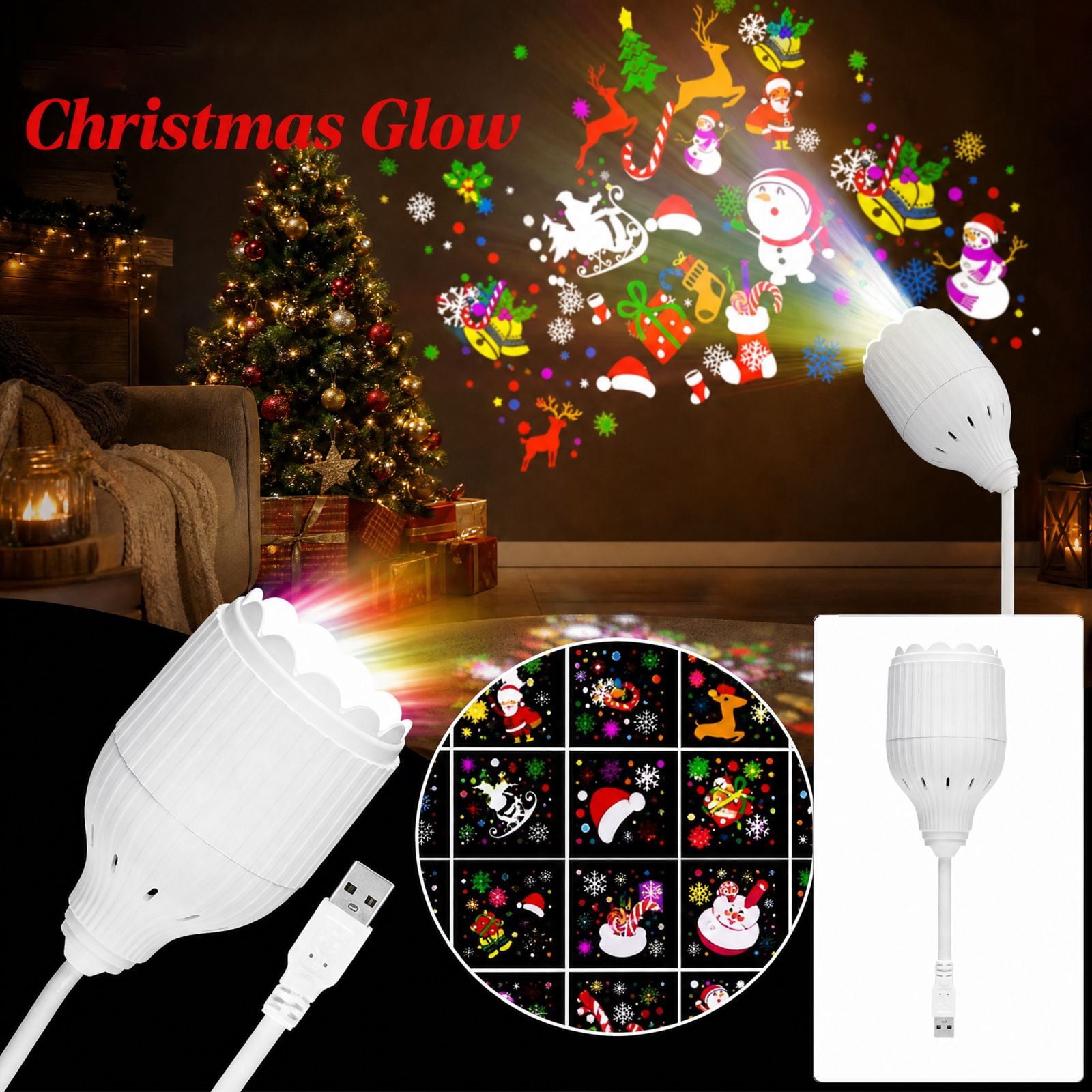 Holidaylili Christmas Projector Light, 16 Patterns USB Projection Lamp ...