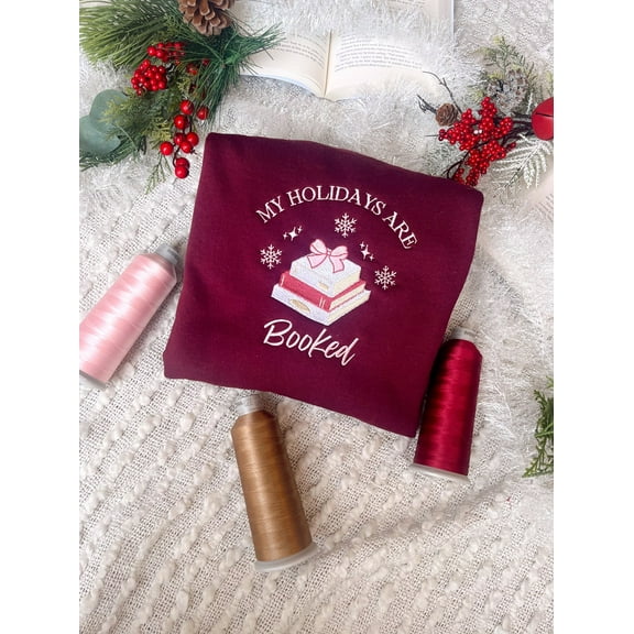 Holidays Are Book Christmas Embroidered Sweatshirt