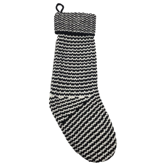 Holidays Black & White Knit Zig Zag Houdstooth Christmas Stocking