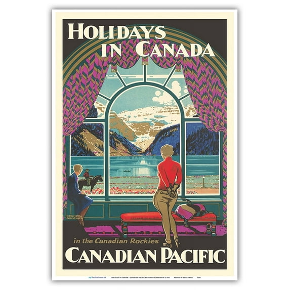 Holidays In Canada - Canadian Rockies - Canadian Pacific Railway - Vintage Travel Poster by Kenneth Shoesmith c.1930 - Master Art Print (Unframed) 13in x 19in