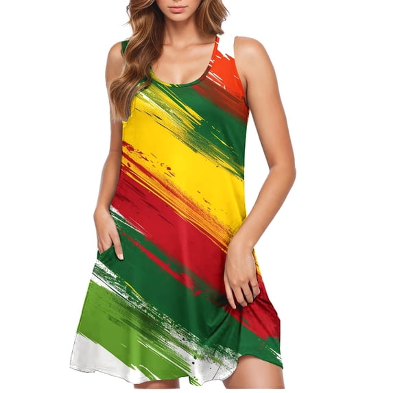 Holidays Dresses for Women Plus Size Dresses for Women Women's Casual Gradient Sleeveless Crewneck Print Dress K Multicolor S