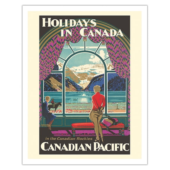Holidays In Canada - Canadian Rockies - Canadian Pacific Railway - Vintage Travel Poster by Kenneth Shoesmith c.1930 - Fine Art Matte Paper Print (Unframed) 11x14in