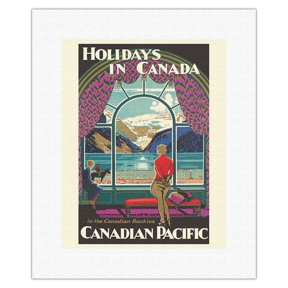 Holidays In Canada - Canadian Rockies - Canadian Pacific Railway - Vintage Travel Poster by Kenneth Shoesmith c.1930 - Fine Art Rolled Canvas Print 11in x 14in