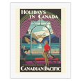 thumbnail image 1 of Holidays In Canada - Canadian Rockies - Canadian Pacific Railway - Vintage Travel Poster by Kenneth Shoesmith c.1930 - Fine Art Rolled Canvas Print 20in x 26in, 1 of 4