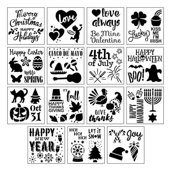 Holidays Stencils by Craft Smart – 12" x 12" Sheets - Reusable Cardstock Paper – Ideal for DIY Crafts - Decor - Furniture & Gifts - 6 Pack