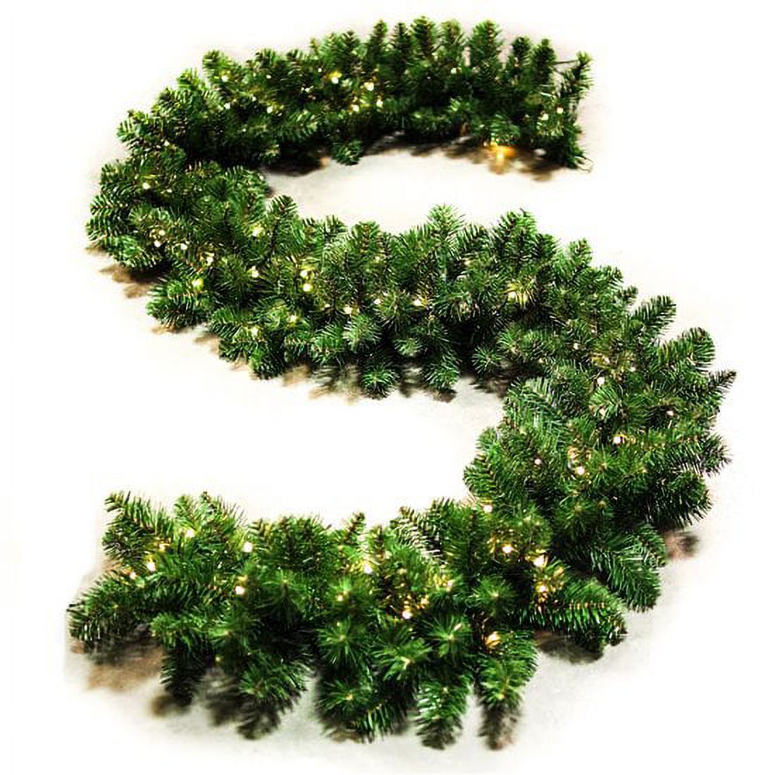 Holidynamics 9ft Pre-Lit Oregon Garland - Extra Full - with 100 Warm White Lights for Outdoor Christmas Decorating