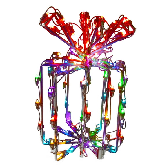 Holidynamics LED Color Changing RGB Outdoor Metal Frame 16in 3D Gift Box Christmas Display
