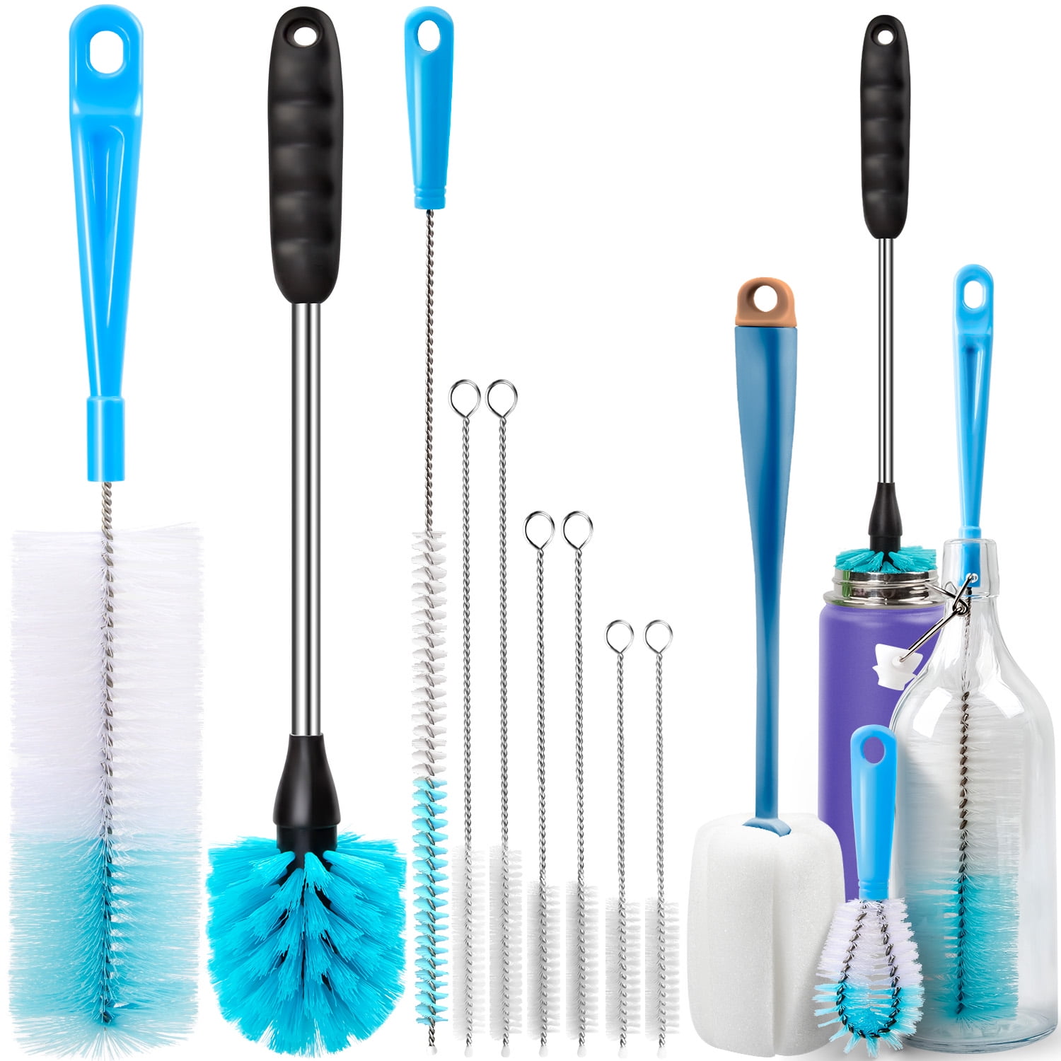 Holikme 11 Pack Bottle Brush Tube Cleaning Set, Long Handle Bottle Cleaner for WashingMugs, Lids, Narrow Mouth Beer Bottles, Wine ShakersBlue