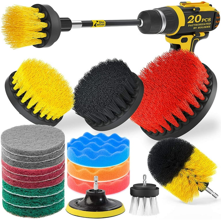 Holikme 33piece Drill Brush Attachments Set, Scrub Pads Sponge, Power  Scrubber Brush with Rotate Extend Long Attachment All purpose Clean for  Grout