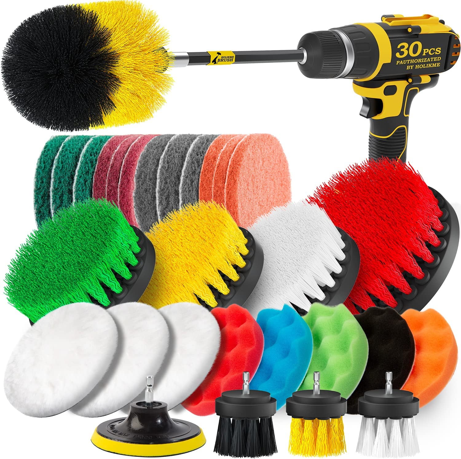 Holikme 30Piece Drill Brush Attachments Set, Scrub Pads & Sponge, Power