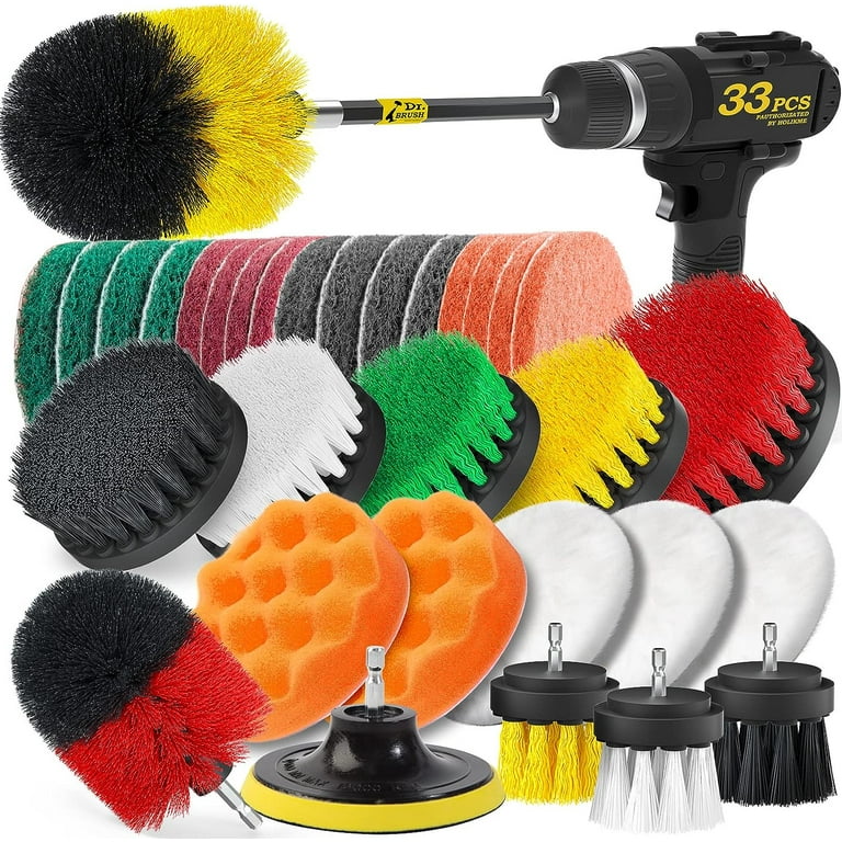 Holikme 30piece Drill Brush AttachMen's Set, Scrub Pads Sponge, Power  Scrubber Brush with Rotate Extend Long Attachment All purpose Clean for  Grout, Tiles, Sinks, Bathtub, Bathroom, Kitchen 