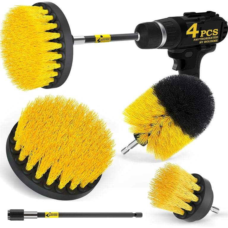 Holikme 4Pack Drill Brush Power Scrubber Cleaning Brush Extended Long  Attachment Set All Purpose Drill Scrub Brushes Kit for Grout, Floor, Tub,  Shower, Tile, Bathroom and Kitchen Surface，Yellow 