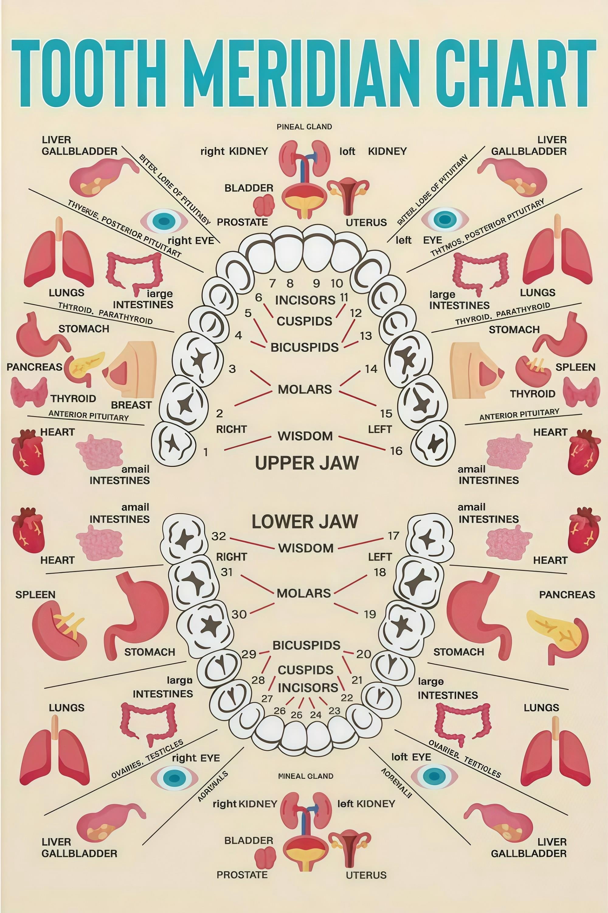 Teeth Chart Basic Holistic Health Meridian Tooth Chart Poster - Walmart.com