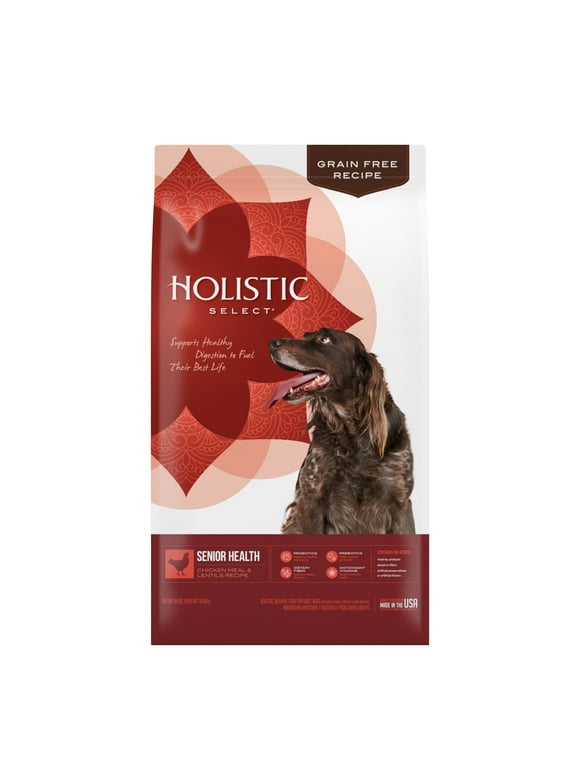 Holistic Select Natural Grain Free Dry Dog Food, Senior Dog Food, Chicken Meal & Lentils Recipe, 24-Pound Bag