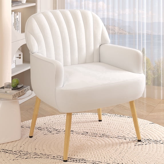 Holiway Accent Chair Flannel Upholstered with Metal Legs, Modern Sofa Chair for Bedroom/Offiic, Beige