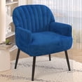 thumbnail image 1 of Holiway Accent Chair Flannel Upholstered with Metal Legs, Modern Sofa Chair for Bedroom/Office, Blue, 1 of 12