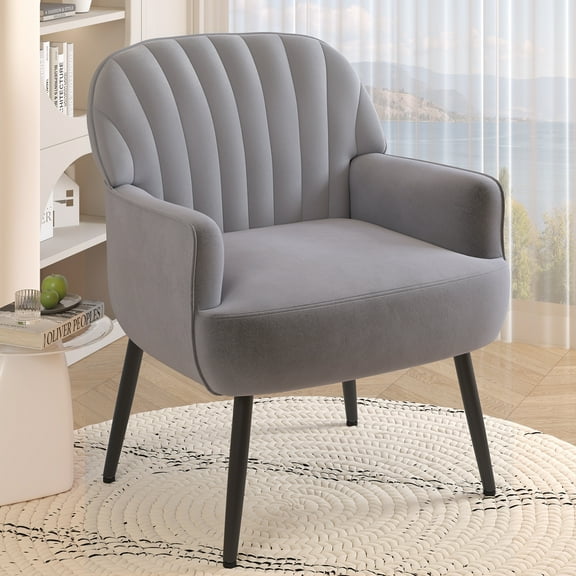 Holiway Accent Chair Flannel Upholstered with Metal Legs, Modern Sofa Chair for Bedroom/Offiic, Gray