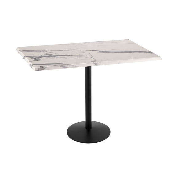 Holland 42" Black Round Base Rectangle Table in 48" White Marble Top