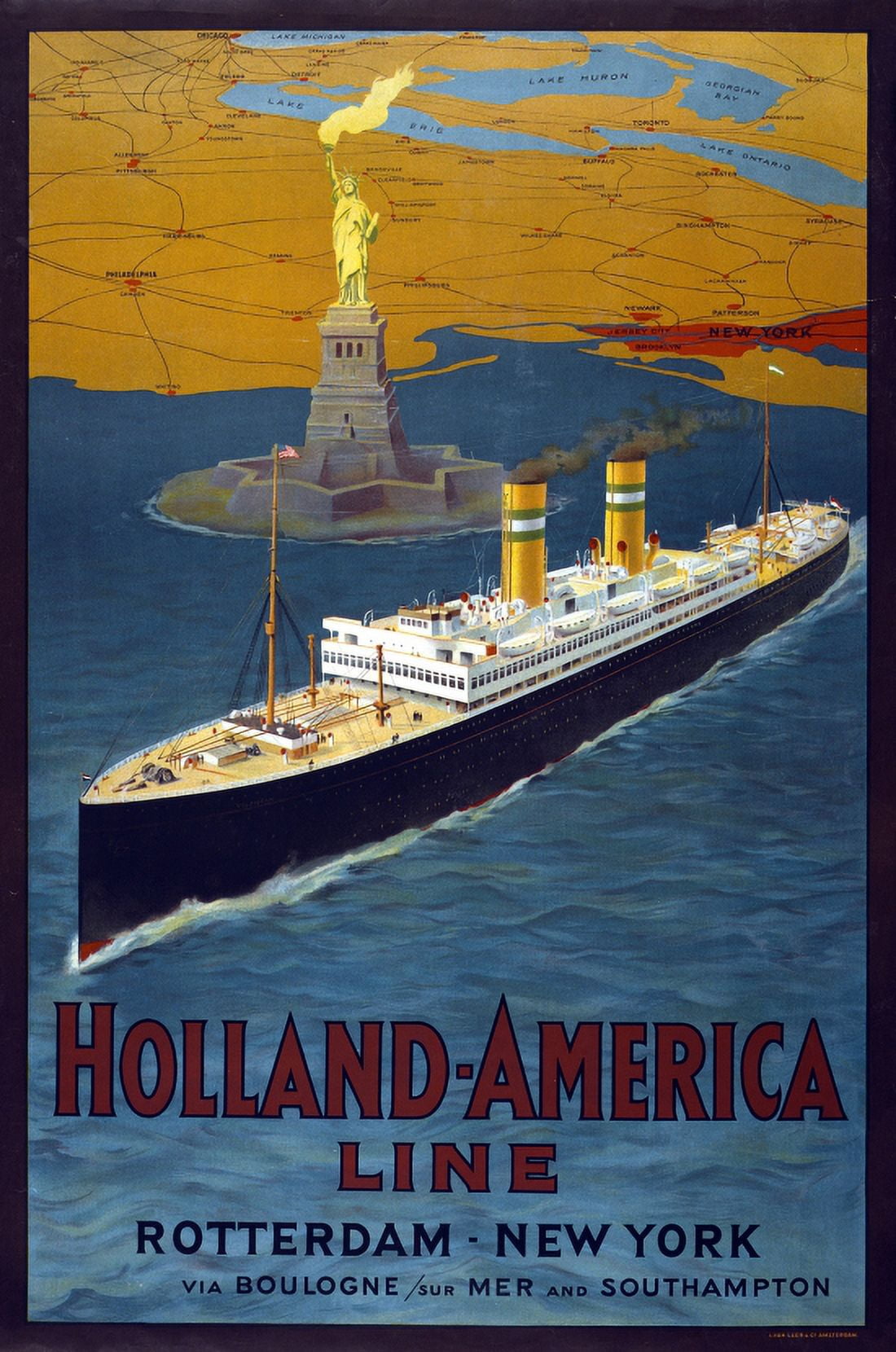 Holland America Line Vintage Travel Rotterdam New York Canvas Art - (18 x 24)