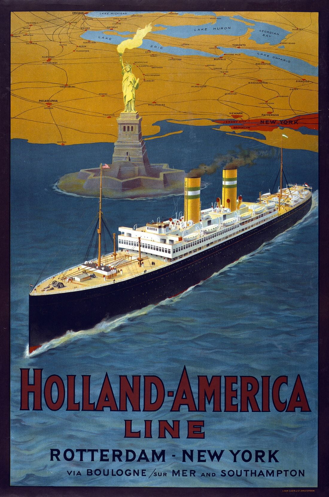 Holland America Line Vintage Travel Rotterdam New York Canvas Art - (24 x 36)
