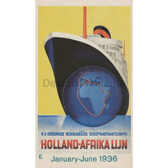 Holland American Line, 1936. Framed Vintage Travel Poster