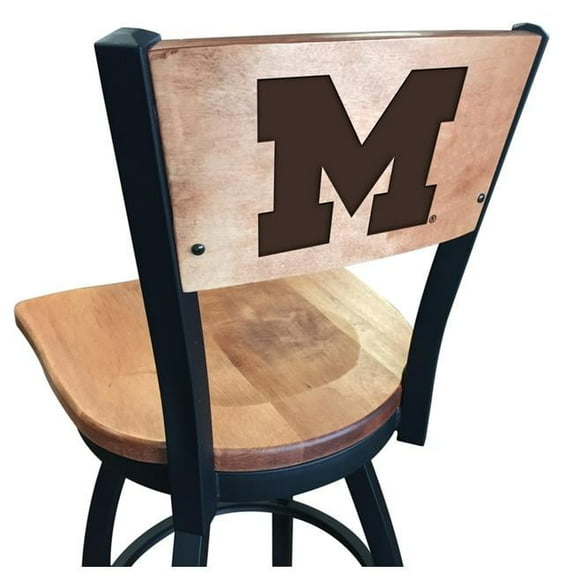 Holland Bar Stool 25 in. L038 - Black Wrinkle Michigan Swivel Bar Stool with Laser Engraved Back