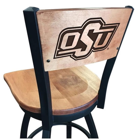 Holland Bar Stool 25 in. L038 - Black Wrinkle Oklahoma State Swivel Bar Stool with Laser Engraved Back