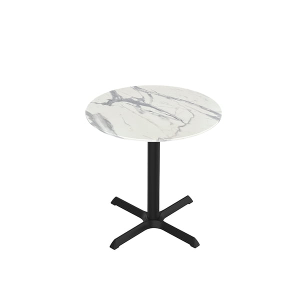 Indoor/Outdoor 30" Tall OD211 Black Table Base with 30" x 30" Foot and 36" Diameter Indoor/Outdoor White Marble Top by the Holland Bar Stool Co.