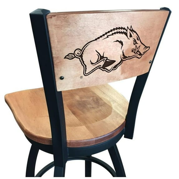 Holland Bar Stool 30 in. L038 - Black Wrinkle Arkansas Swivel Bar Stool with Laser Engraved Back - Black - 30in.