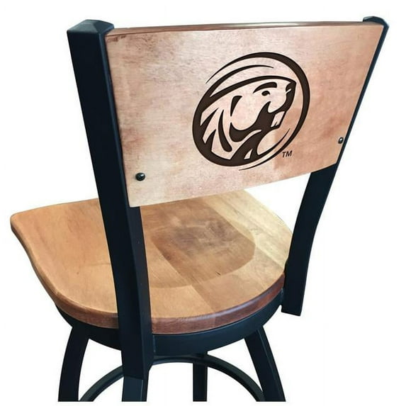 Holland Bar Stool 30 in. L038 - Black Wrinkle Bemidji State Swivel Bar Stool with Laser Engraved Back