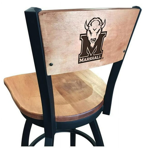 Holland Bar Stool 30 in. L038 - Black Wrinkle Marshall Swivel Bar Stool with Laser Engraved Back