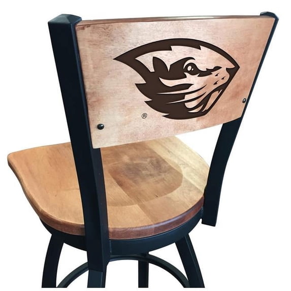 Holland Bar Stool 30 in. L038 - Black Wrinkle Oregon State Swivel Bar Stool with Laser Engraved Back