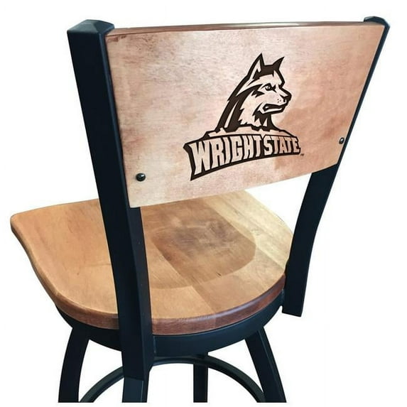 Holland Bar Stool 30 in. L038 - Black Wrinkle Wright State Swivel Bar Stool with Laser Engraved Back