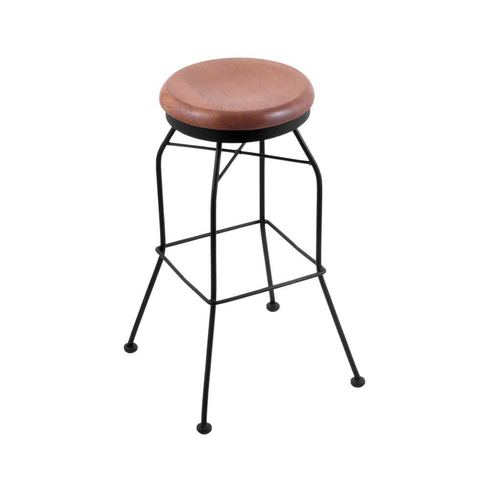 Elegant Transitional 30" Swivel Bar Stool in Black Wrinkle and Dark Cherry Oak