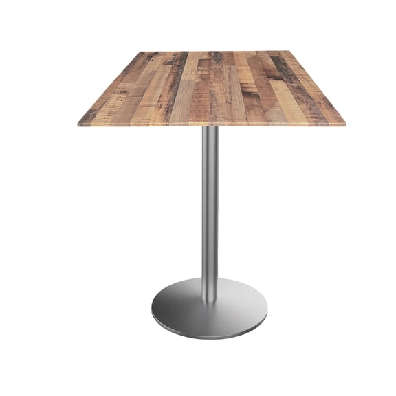 Indoor/Outdoor 36" Tall OD214 Stainless Steel Table Base with 22" Diameter Foot and 36" x 36" Square Indoor/Outdoor Rustic Top by the Holland Bar Stool Co.