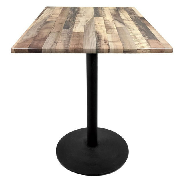 Indoor/Outdoor 30" Tall OD214 Black Table Base with 22" Diameter Foot and 36" x 36" Square Indoor/Outdoor Rustic Top by the Holland Bar Stool Co.