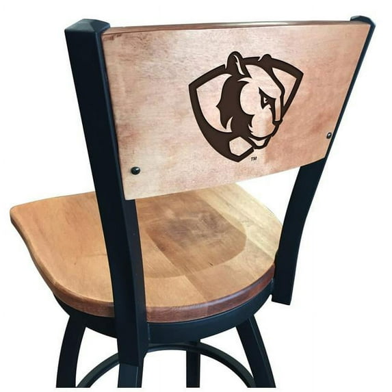 Holland Bar Stool 36 in. L038 - Black Wrinkle Eastern Illinois Swivel Bar Stool with Laser Engraved Back - Black - 36in.