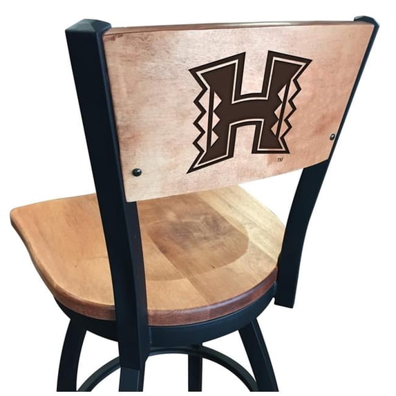 Holland Bar Stool 36 in. L038 - Black Wrinkle Hawaii Swivel Bar Stool with Laser Engraved Back