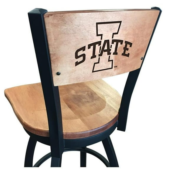 Holland Bar Stool 36 in. L038 - Black Wrinkle Iowa State Swivel Bar Stool with Laser Engraved Back - Black - 36in.